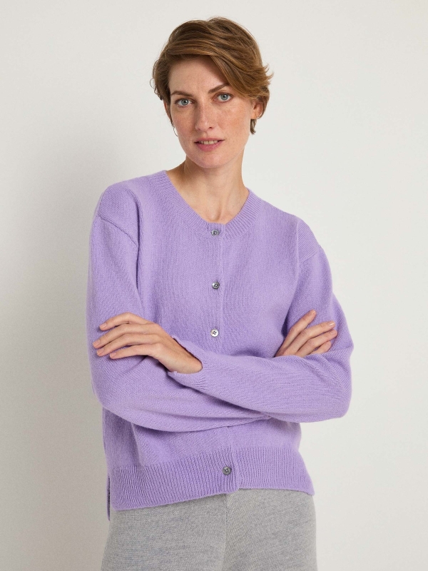 Boxy Strickjacke - purple rose